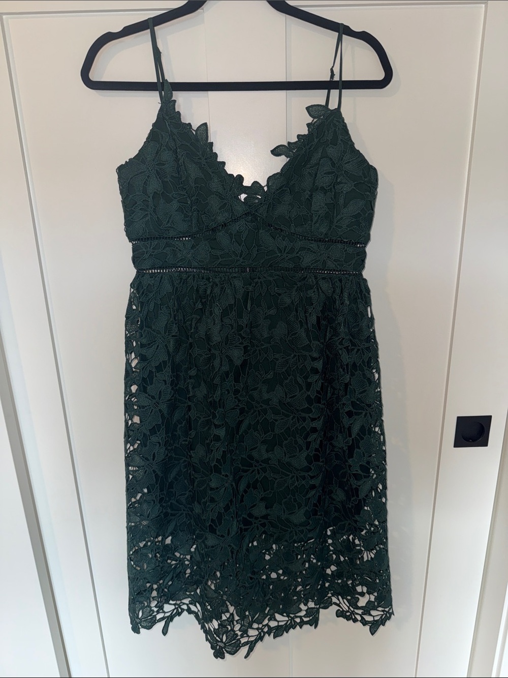 Lace Fit-and-Flare Spaghetti Strap Dress - Dark Green